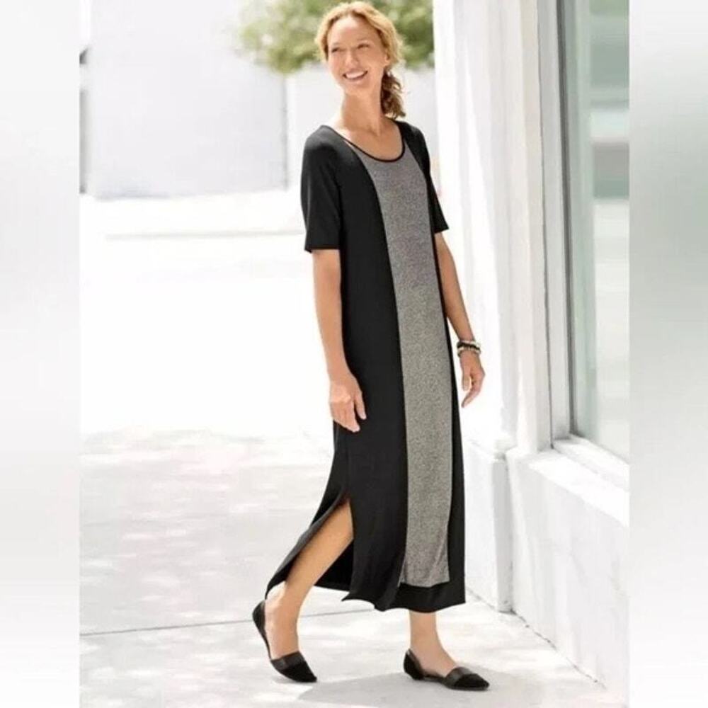 J. Jill Wearever Ponte Front Colorblock Maxi Dress Size M Medium Gray Black